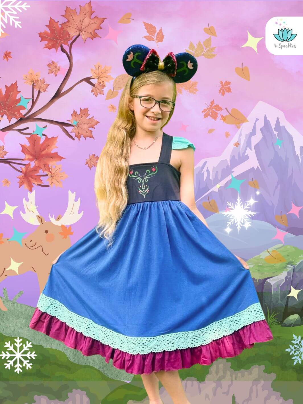 Ice Queen Sister Twirl Dress Blue for Girls Kids