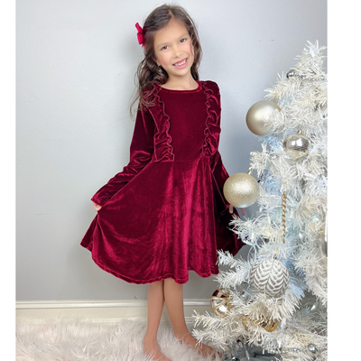 Burgundy velvet holiday Christmas dress