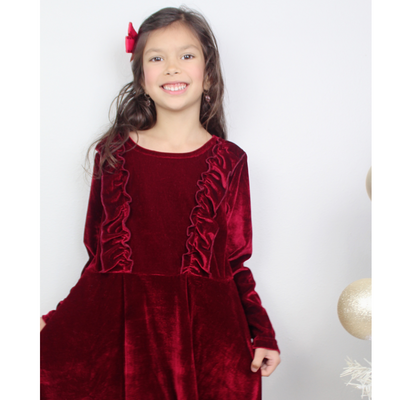 Burgundy velvet holiday Christmas dress