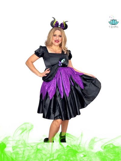 Black Fairy Adult Dress Set for Women – Ideal for Disneybounding and Holiday Celebrations – This Maleficent-inspired black fairy dress set is perfect for creating a regal villain look at Disneybounding events, holiday parties, or themed celebrations. Available in mid-size and plus-size options.