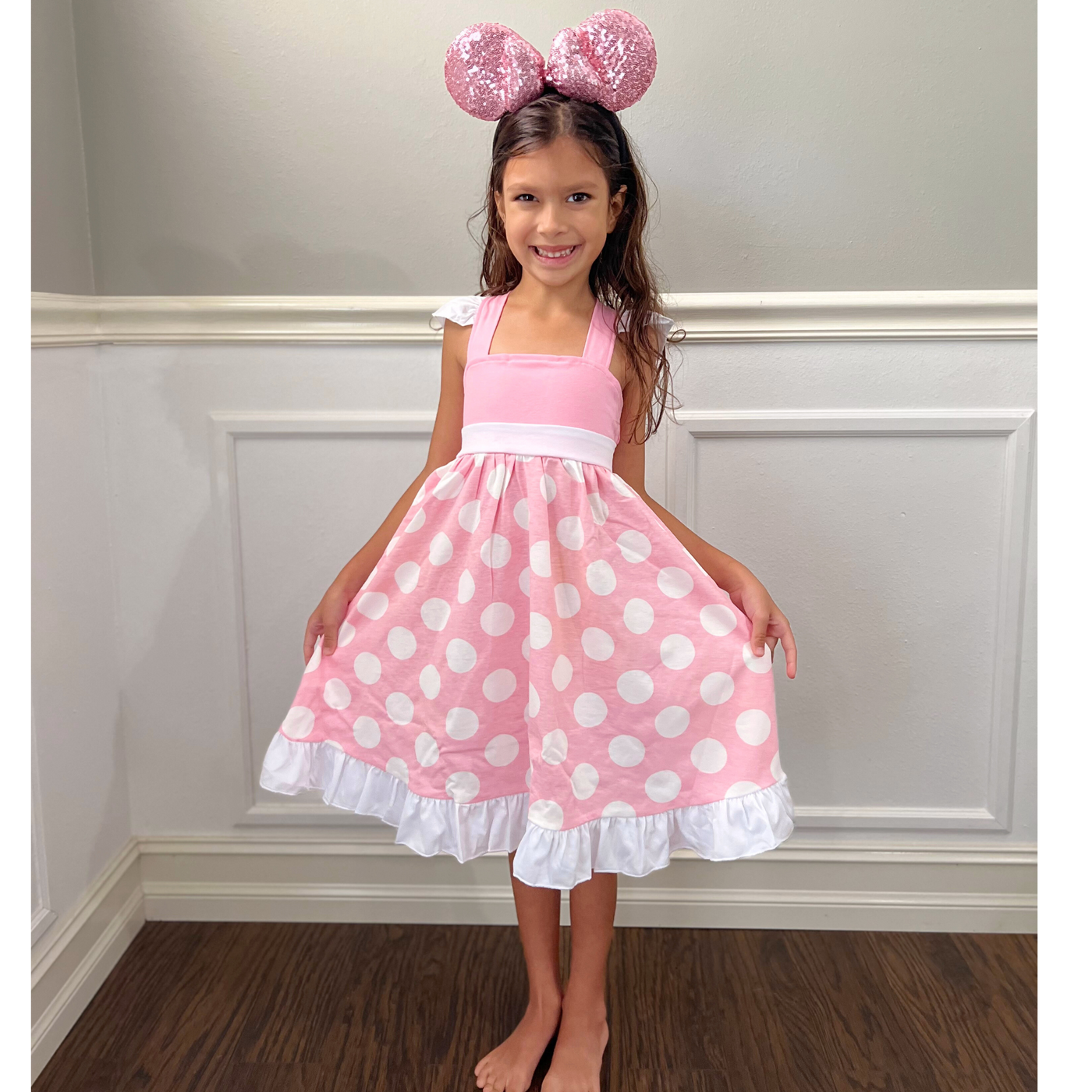 Pink Miss Mouse polka dot dress