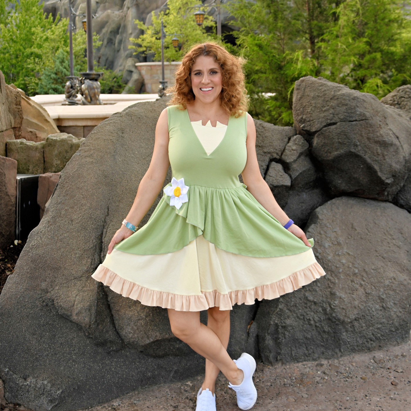 Model wearing Tiana dress at Disney