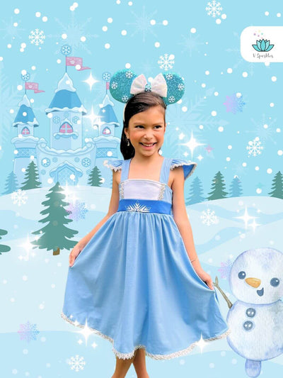 Elsa Frozen Disneybounding Dress for Kids: A beautiful blue Elsa-inspired dress perfect for Disneybounding, Halloween costumes, or birthday celebrations. Ideal for kids who love play pretend and dress-up games, allowing them to dress to impress as their favorite ice queen.