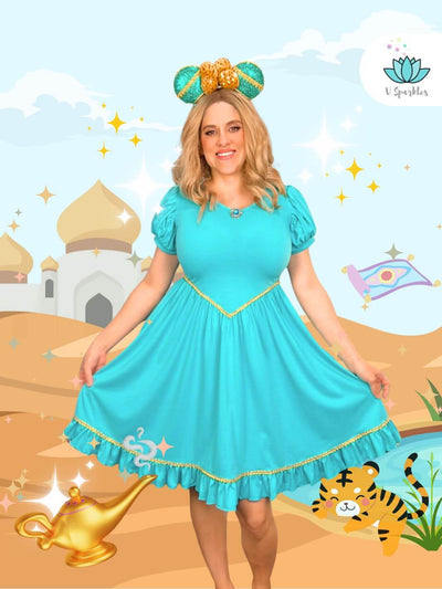 Jasmine Disneybound Adult Dress: A magical Jasmine-inspired dress perfect for Disneybounding, embodying the charm of the beloved Arabian princess.