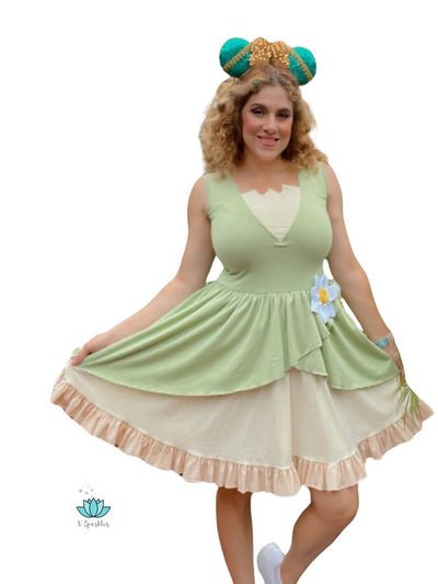 Lily Pad Princess Dress to Impress: This Tiana-inspired outfit offers a dreamy look for any special event, making it a great self-treat or fashion gift for Disney fans.