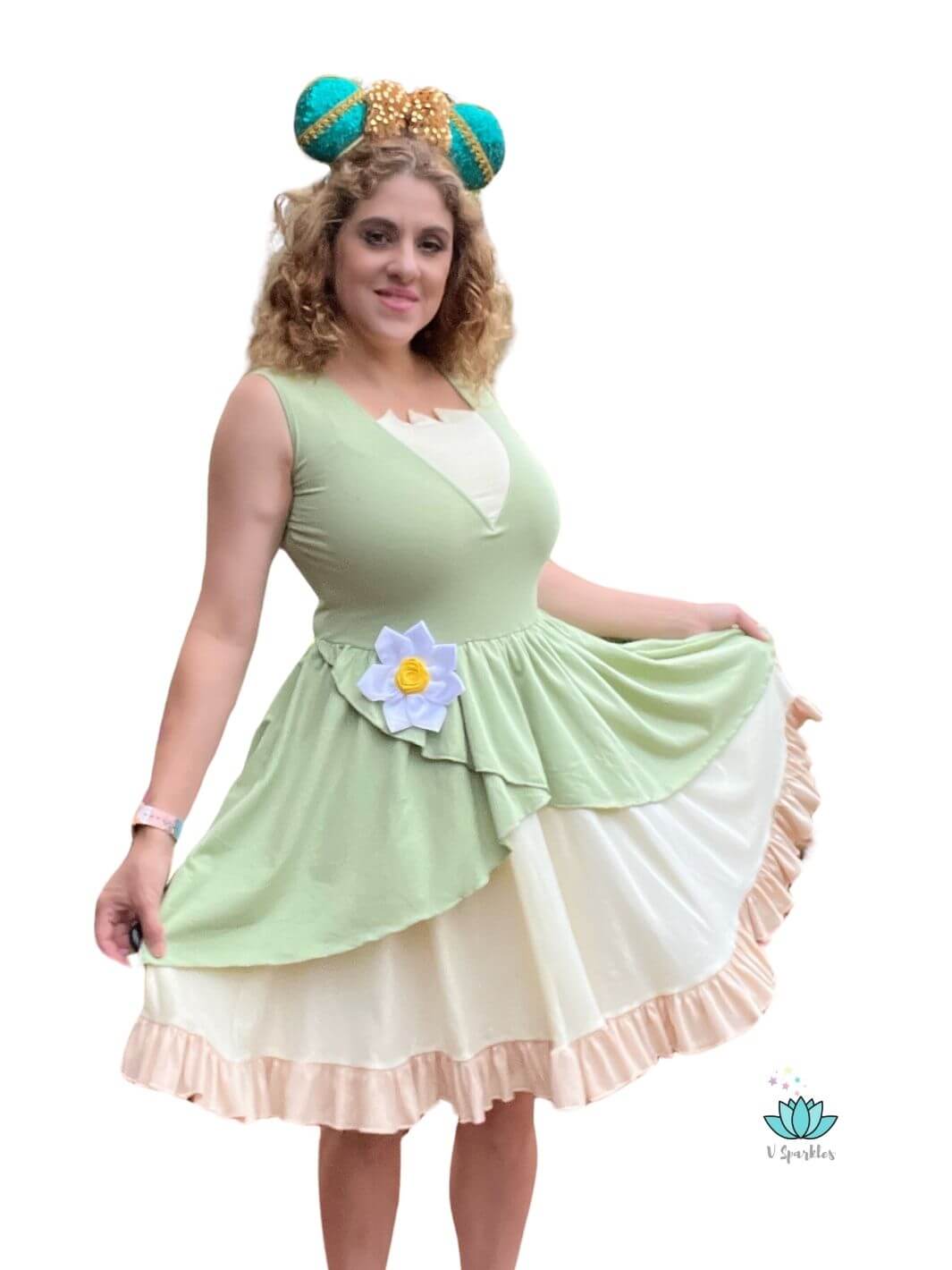 Gift for Disney Fans - Tiana-Inspired Dress: This lily pad princess dress is a must-have fashion piece for any Disney lover, making it a thoughtful gift or perfect addition to your wardrobe.