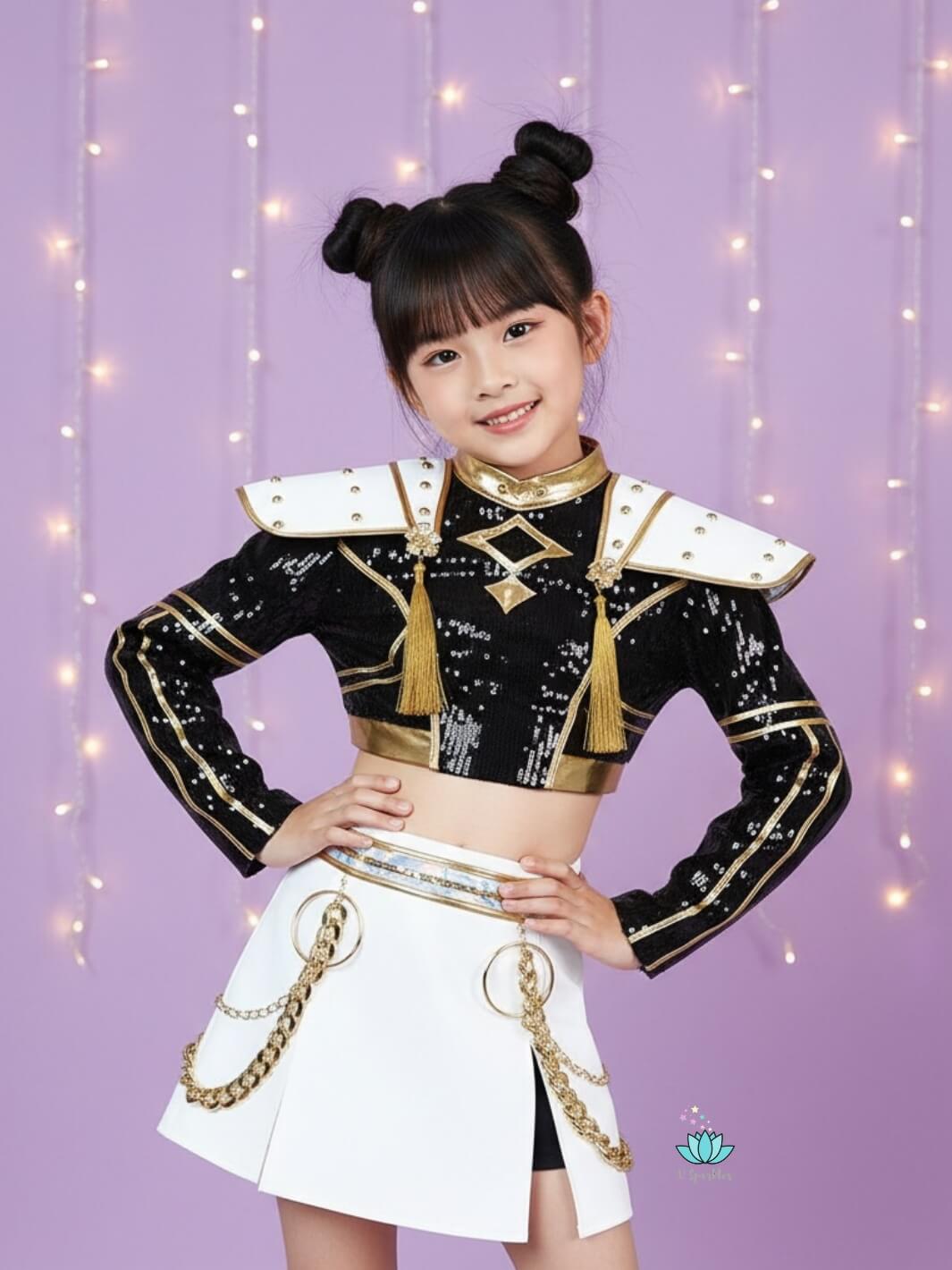 Zoey Golden Black Costume Shiny for Kids KPop Demon Hunters Inspired Cosplay for Girls