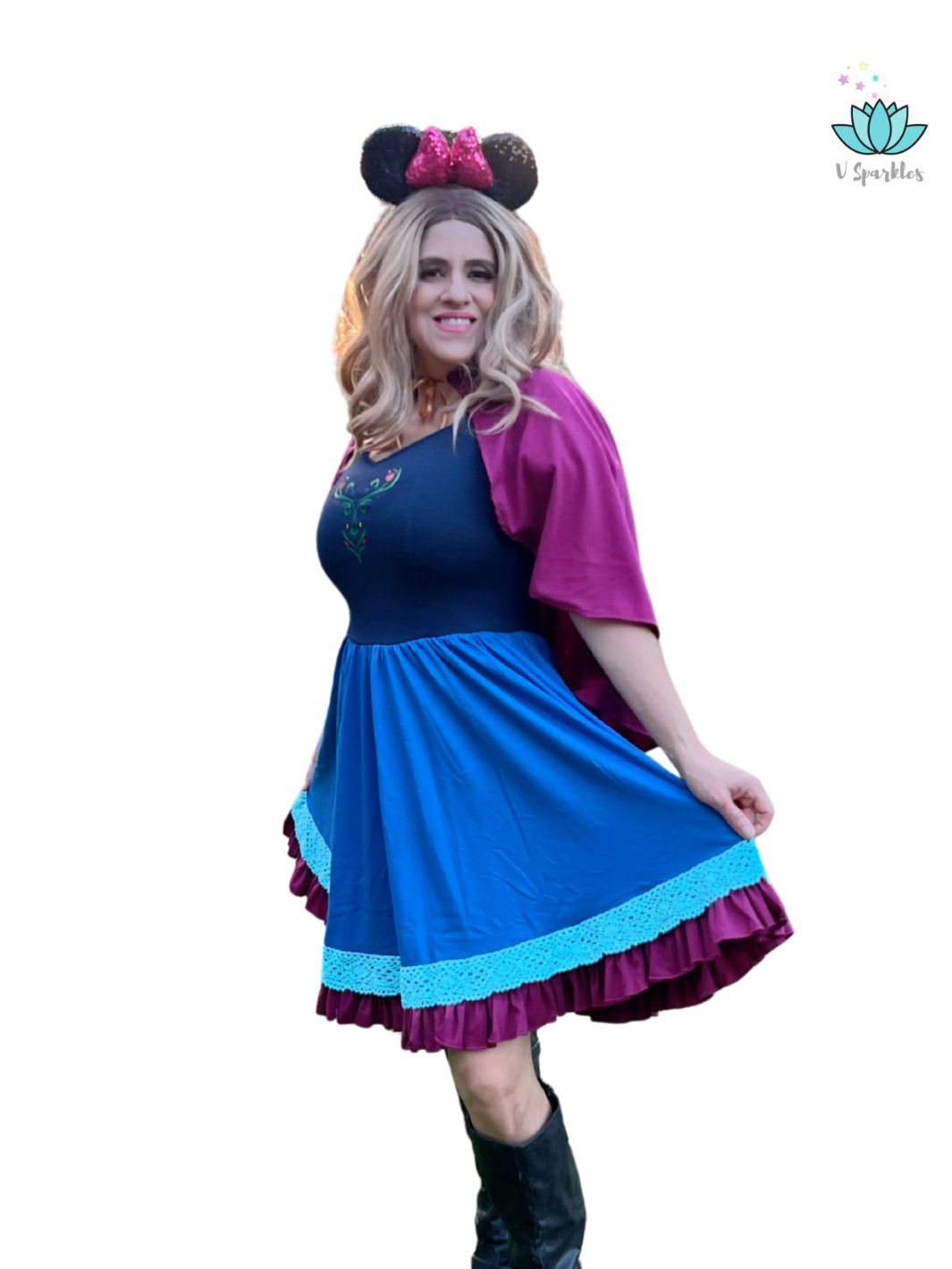 Anna Frozen Casual Outfit Ice Queen Sister Blue Princess Dress For