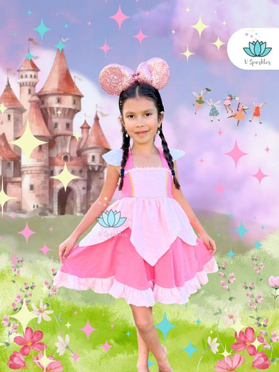 Aurora Disneybound Outfit for Kids: This pink dress is inspired by Aurora, the Sleeping Beauty, and is perfect for Disneybounding, Halloween costume parties, or as a birthday dress. A dream outfit for kids who love play pretend and dress-up games.