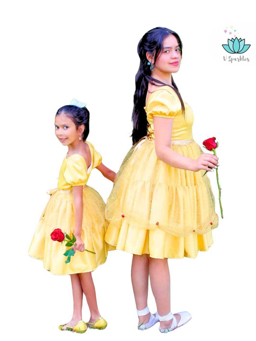 Once Upon A Twirl: Red Rose Beauty Princess Dress Deluxe for Kids 3T / Dress + Belle Apron, image size:1065x1420