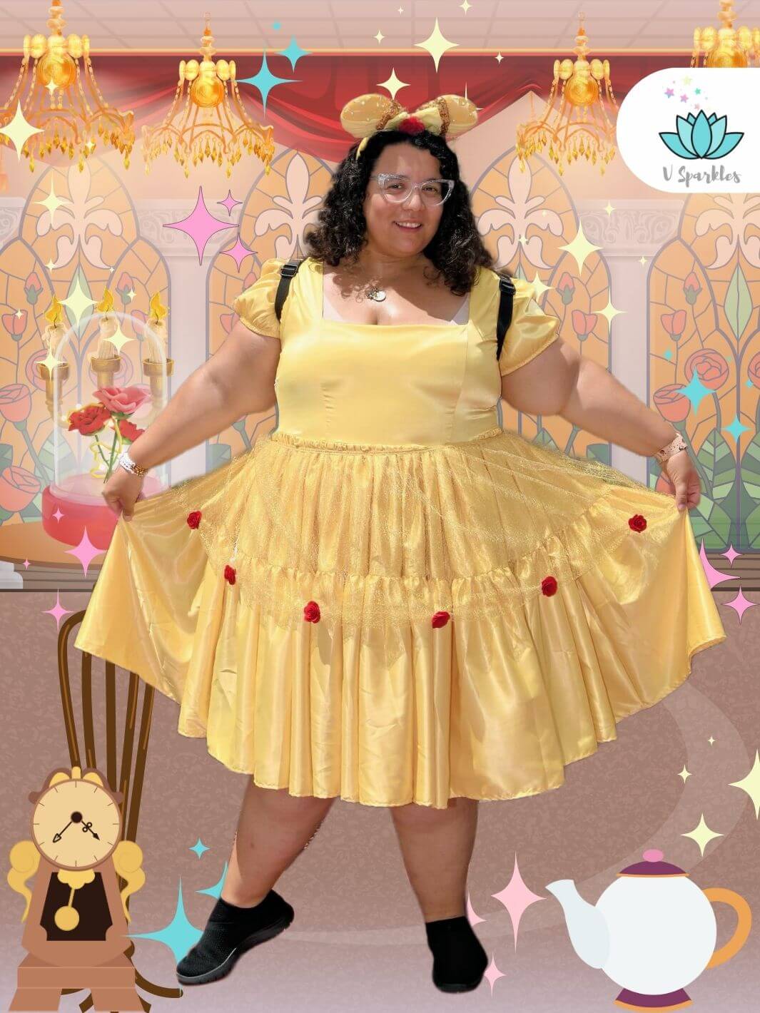 Red Rose Beauty Princess Dress-Up Overskirt for Adults – Belle-Inspired Costume Accessory – This stunning red rose-inspired overskirt is perfect for transforming into Belle. Ideal for Disneybounding, Halloween costumes, or themed holiday events. Available in mid-size and plus-size options.