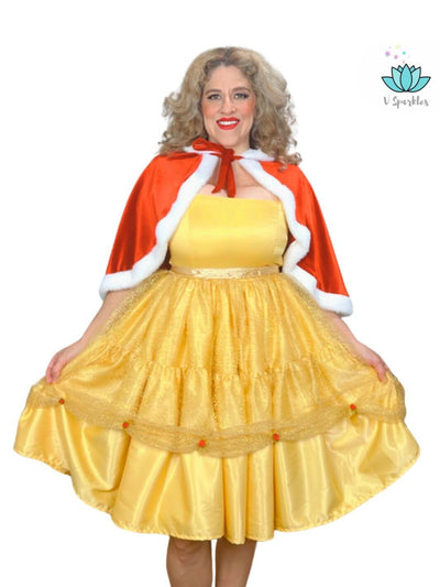Red Rose Princess Winter Adult Dress Set for Women – Complete Belle Winter Transformation – This stunning red winter dress set offers a full Belle-inspired transformation, perfect for Disneybounding, holiday parties, or winter celebrations. Available in mid-size and plus-size options.