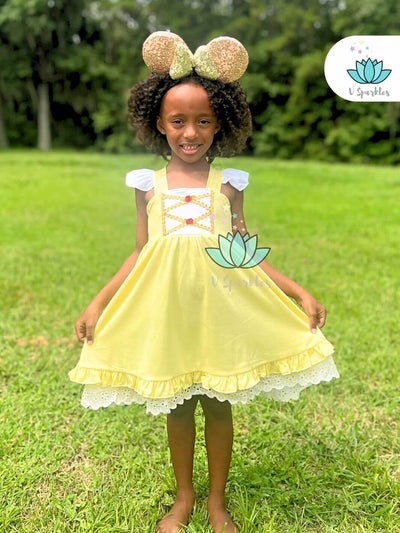 Belle Halloween Costume for Girls: This beautiful Belle dress is perfect for a magical Halloween costume, bringing the Beauty and the Beast fairy tale to life.