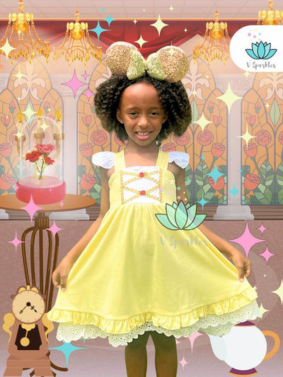 Belle Disneybound Dress for Kids: A twirl-worthy Belle-inspired dress perfect for Disneybounding, featuring a vibrant yellow design ideal for young princesses