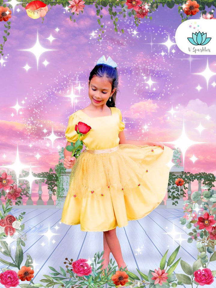 Little Girls Yellow Roses Princess Dress Costume - Off Shoulder Layered Tutu Dress For Dress Up, Parties, Size 2T