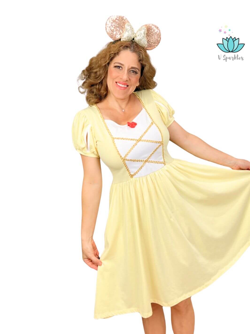 Self-Treat Belle Fashion Dress for Adults: Treat yourself to this beautiful Belle-inspired dress, designed to make you feel like a princess while showcasing fashion-forward elegance.