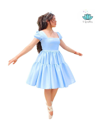 Base Blue Twirl Dress for Adults – Ideal for Holiday and Disneybounding Events – This Cinderella-inspired blue dress is perfect for adults attending themed parties, Disney adventures, or holiday events. Available in mid-size and plus-size options.