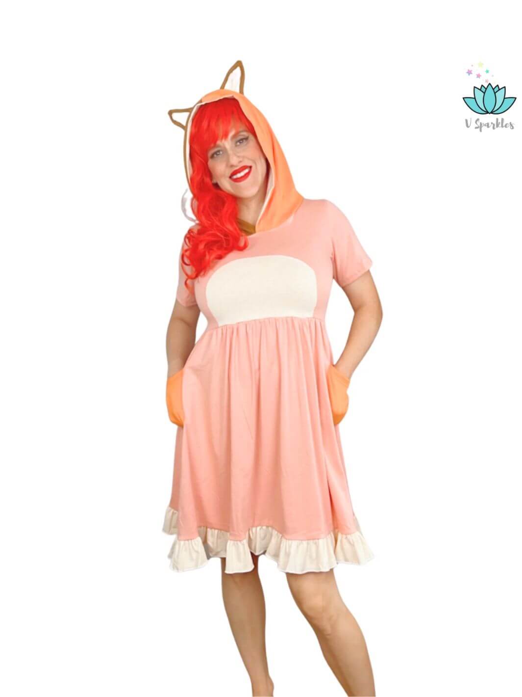 Charming Bingo-inspired dog dress for adults, ideal for Disneybounding adventures, Halloween costumes, or fashion-forward birthday celebrations. A fun and magical self treat or gift for any Bluey fan.