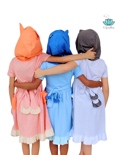 Charming Bingo-inspired dog dress for kids, perfect for Disneybounding, Halloween, or birthday parties. A magical dress for play pretend, dress up games, and fun adventures."