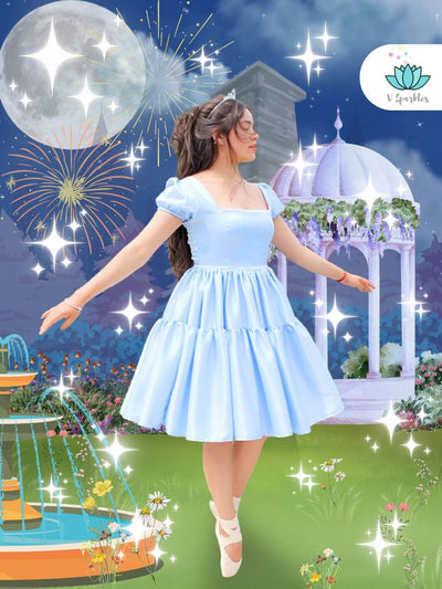 Glass Slipper Adult Dress Set – Cinderella-Inspired Disneybounding Costume – This stunning blue dress set is perfect for transforming into Cinderella. Ideal for Disneybounding, Halloween costumes, or themed events. Available in mid-size and plus-size options.