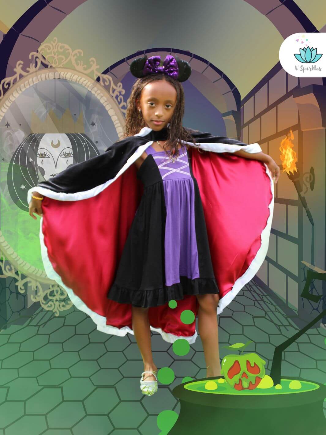 Evil Queen Cotton Dress for Kids: Cape Available as an Add-on
