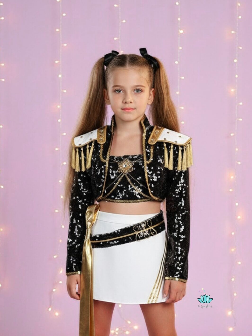 Mira Golden Black Costume for Kids Shiny KPop Demon Hunters Inspired Cosplay for Girls