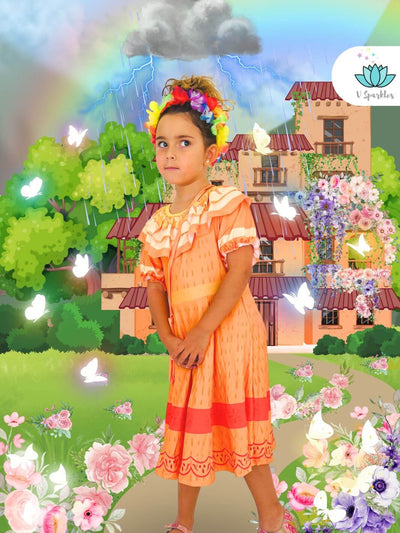 Pepa Encanto-inspired kids' dress, perfect for Disneybounding or Halloween costumes. A vibrant outfit for dress-up games, birthday parties, and playful adventures.