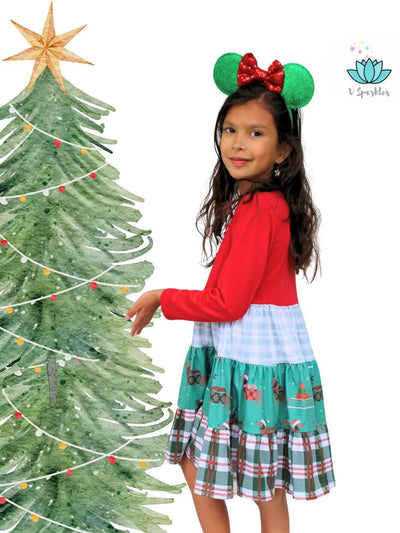 "Festive plaid reindeer-themed kids' dress, perfect for Christmas celebrations or as a Disneybounding outfit. Ideal for imaginative dress up games and winter fun