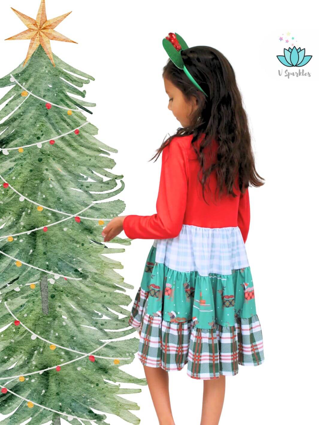 "Charming plaid reindeer dress for kids, perfect for festive Disneybounding, Christmas parties, or imaginative play pretend. Ideal for dressing up during the holidays.