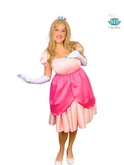 Mushroom Princess Dress-Up Overskirt for Women – Ideal for Disneybounding and Special Events – This Princess Peach-inspired overskirt is perfect for adults attending Disneybounding adventures, themed parties, or holiday gatherings. Available in mid-size and plus-size options.