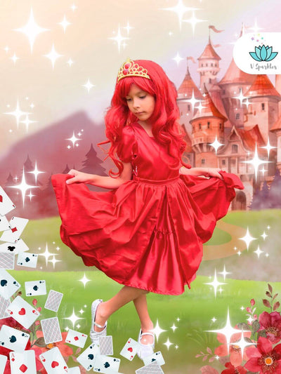 Red Hearts Queen Dress Set for Kids – Queen of Hearts-Inspired Costume – This striking red dress set is perfect for transforming any little girl into the Queen of Hearts. Ideal for Disneybounding, dress-up games, or birthday parties for toddlers and young girls.

