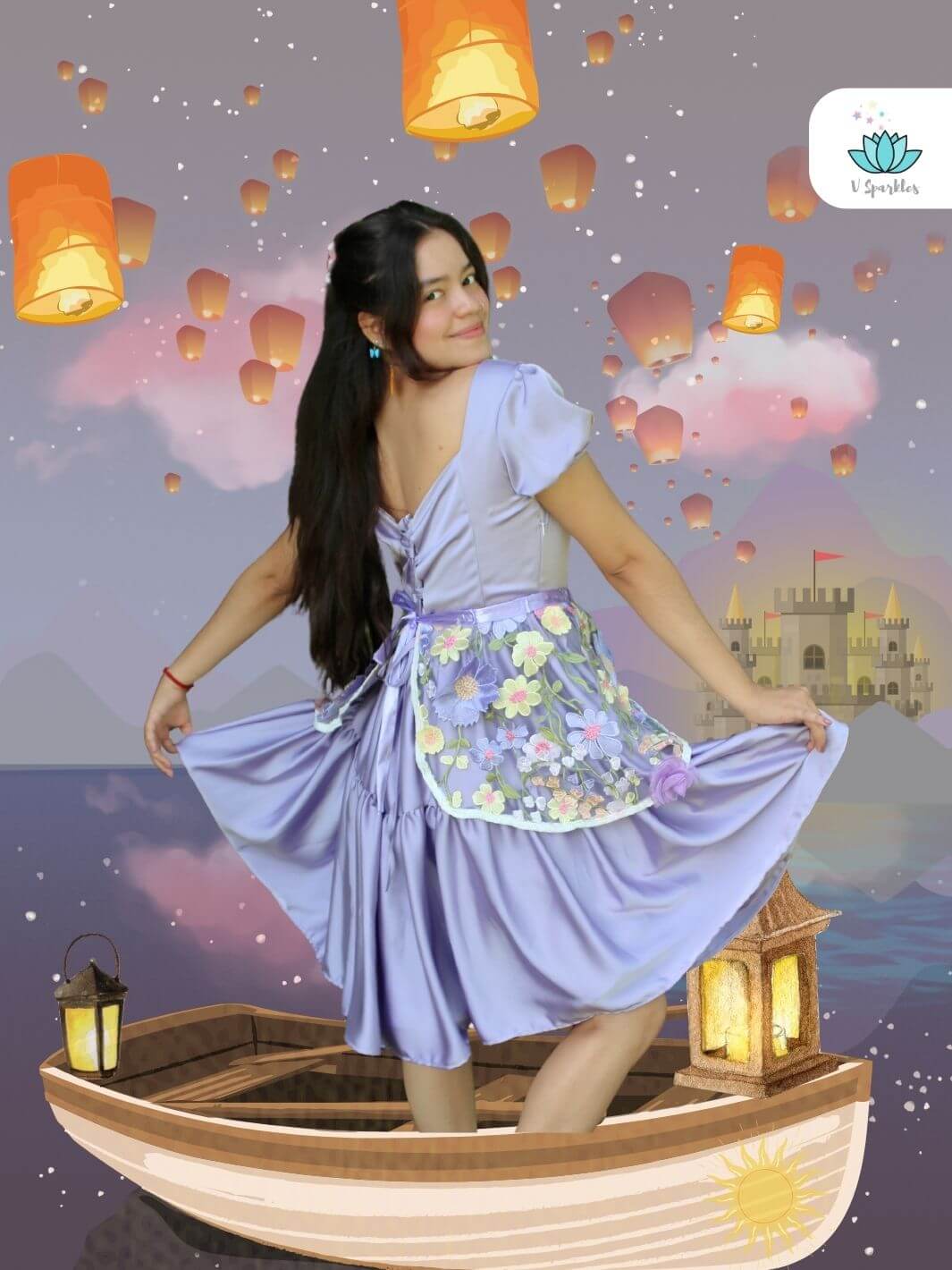 Base Purple Twirl Dress for Women – Ideal for Disneybounding and Special Events – This Rapunzel-inspired purple twirl dress is perfect for adults attending Disneybounding adventures, themed parties, or holiday celebrations. Available in mid-size and plus-size options.