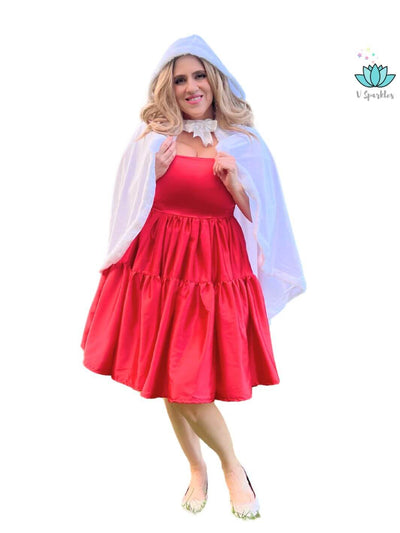 Elegant Red Dress with Optional White or Red Cape – Available in Plus Sizes