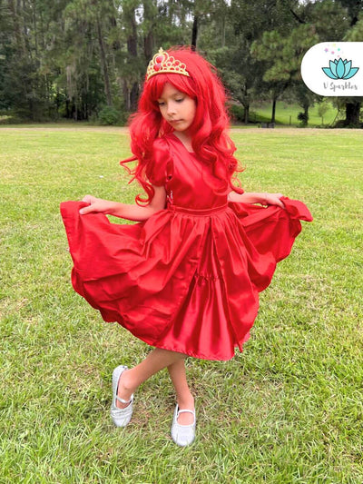 Red Hearts Queen Dress Set for Girls – Matching Queen of Hearts Outfit for Halloween – Create a villainous look with this Queen of Hearts-inspired red dress set for little girls. Perfect for Halloween costumes or themed events.