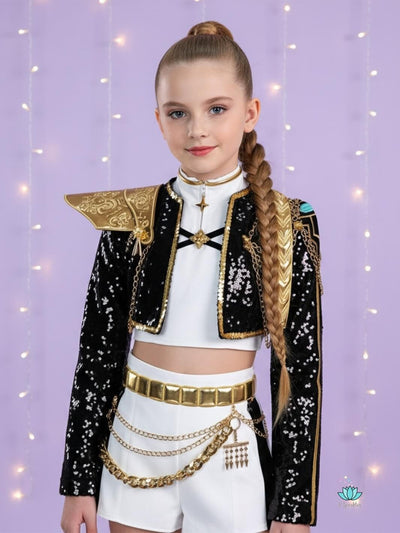 Rumi Golden Black Costume for Kids Shiny KPop Demon Hunters Inspired Cosplay for Girls