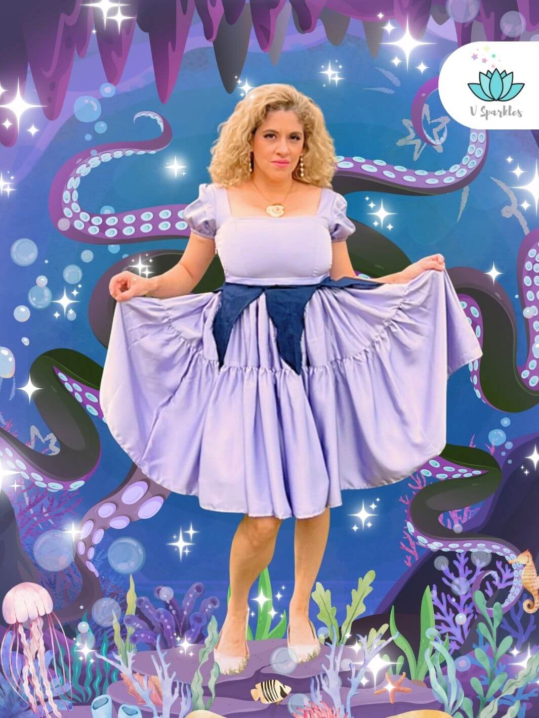 Sea Witch Villain Dress-Up Overskirt for Adults – Ursula-Inspired Disneybounding Accessory – This dramatic sea witch-inspired overskirt is perfect for transforming into Ursula. Ideal for Disneybounding, Halloween costumes, or themed events. Available in mid-size and plus-size options.
