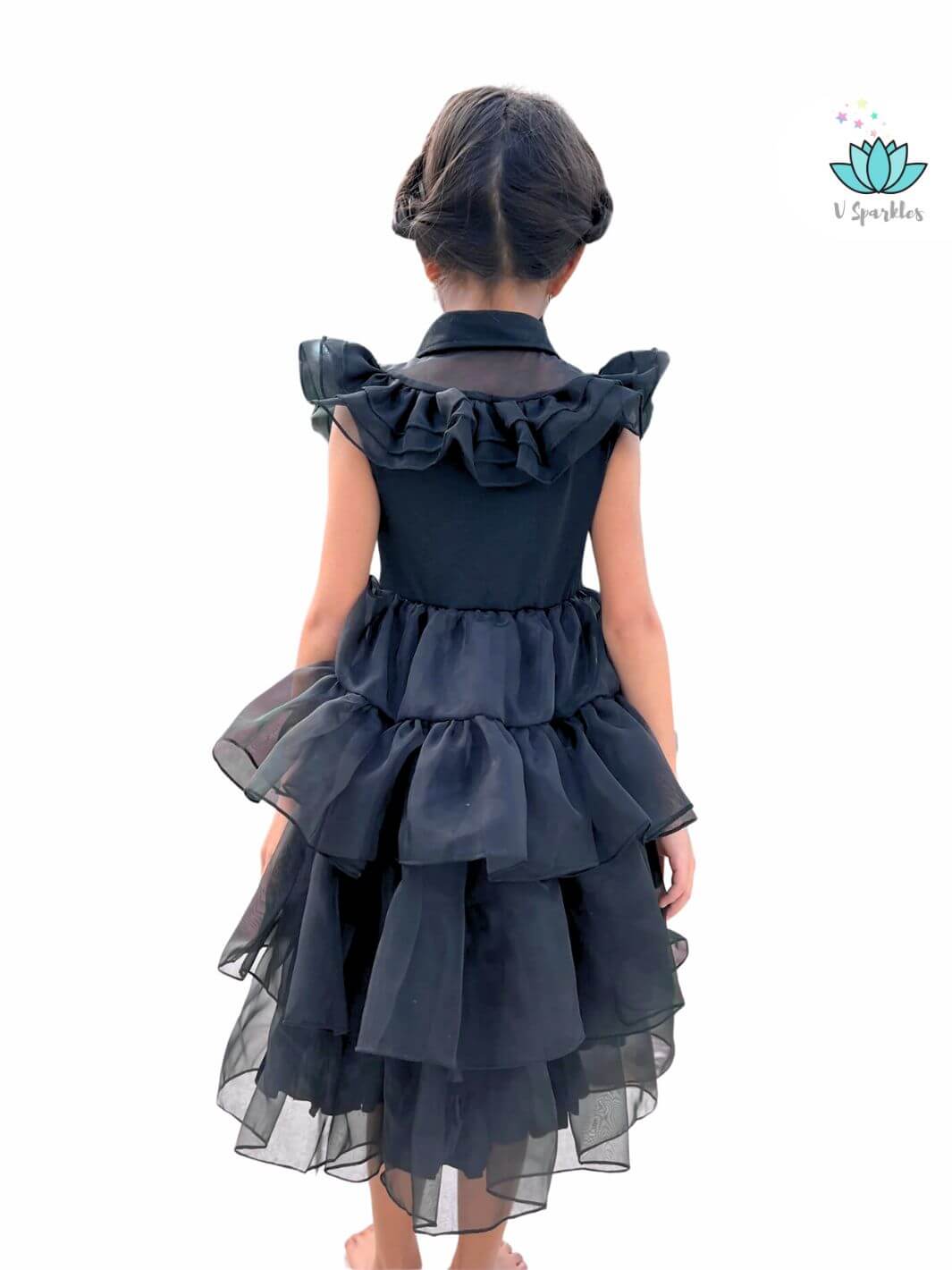 Wednesday Addams kids' Disneybounding outfit, perfect for a gothic-themed birthday, Halloween, or dress-to-impress event. Fun for play pretend and dress-up games.