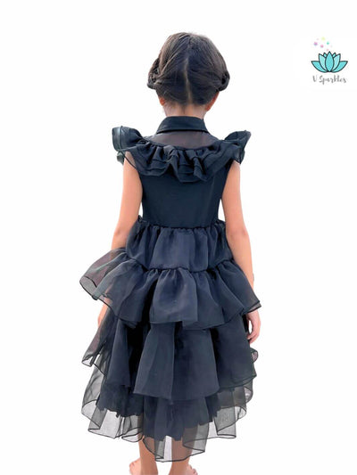 Wednesday Addams kids' Disneybounding outfit, perfect for a gothic-themed birthday, Halloween, or dress-to-impress event. Fun for play pretend and dress-up games.