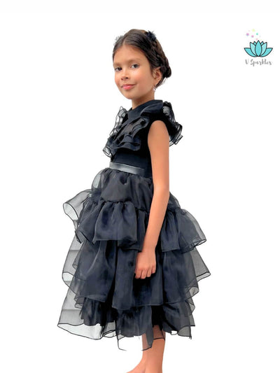 Dark and stylish Wednesday Addams dress for kids, perfect for Halloween or birthday celebrations. A fashionable self-treat or gift for young fans of Disneybounding.