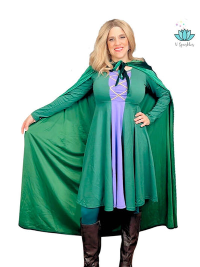 "Winifred-inspired witchy green dress for adults, great for Halloween parties, Disneybound adventures, or a fashion-forward self-treat.