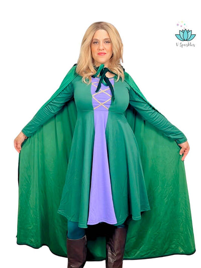 "Disneybound as the iconic Winifred with this adult green dress, an enchanting Halloween costume or birthday outfit sure to turn heads.