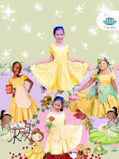 Base Yellow Twirl Dress for Kids – Princess Tiana-Inspired Disneybounding Dress – This beautiful yellow base twirl dress is perfect for transforming any little girl into a Princess Tiana-inspired look. Ideal for Disneybounding, dress-up games, or birthday parties for toddlers and young girls.