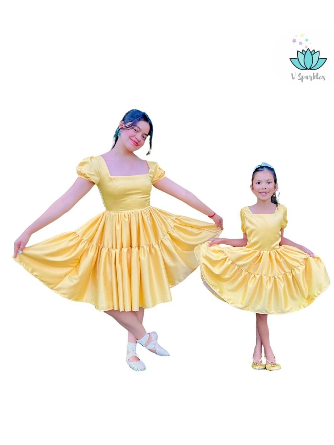 Base Yellow Twirl Dress for Women – Easy Princess Tiana Costume Transformation – This yellow base twirl dress offers an easy and magical transformation into Princess Tiana for adults. Ideal for Disneybounding, Halloween costumes, or holiday events. Available in mid-size and plus-size options.